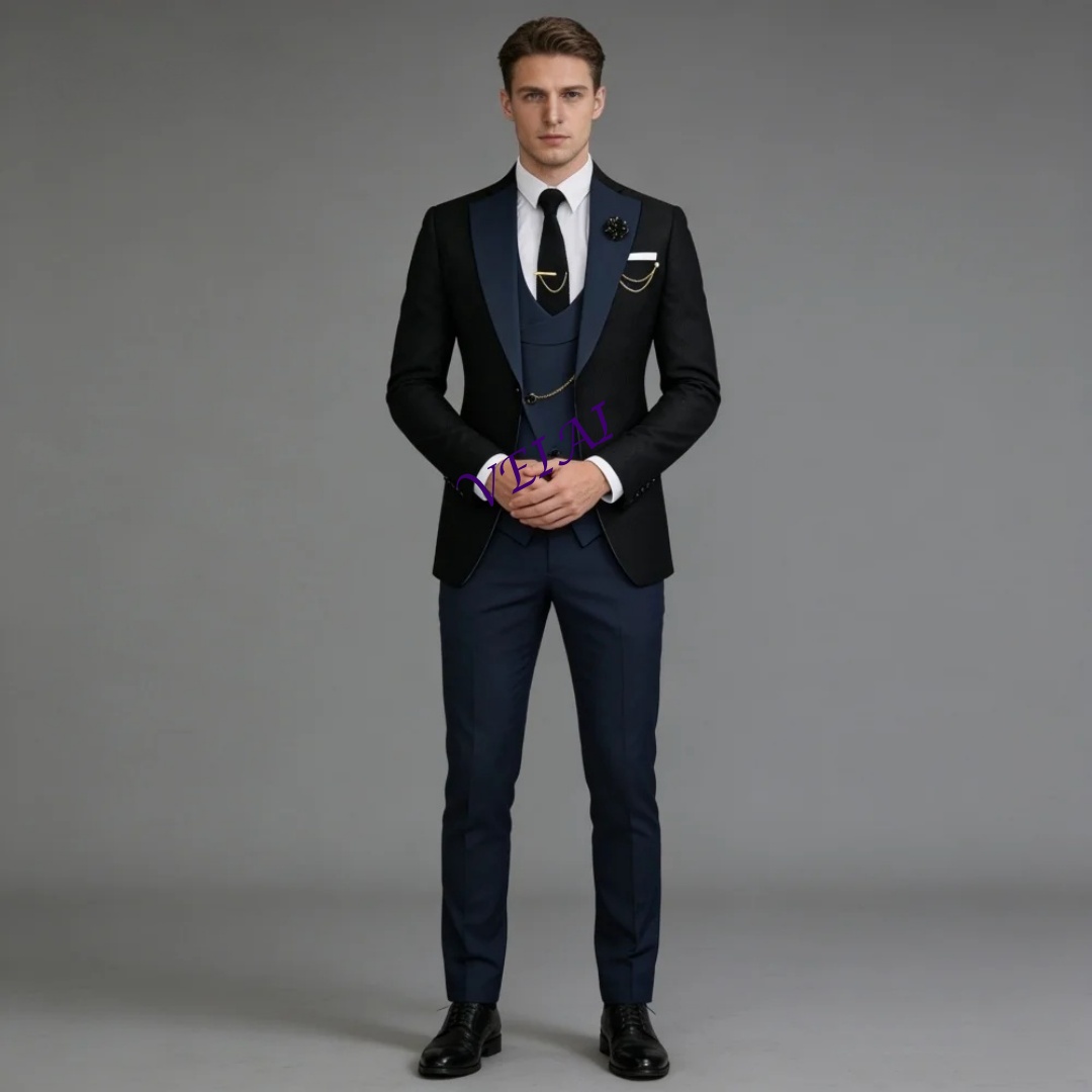 Men'S Grooming Daily - CustomizedLuxury Black Navy Blue Peak Lapel